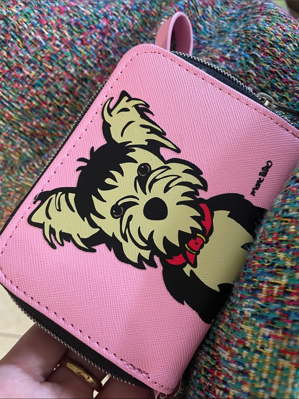 Marc Tetro Pink Vegan Leather Yorkie Terrior Zip around Wallet Wristlet